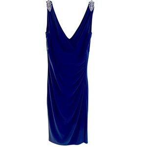 Ralph Lauren Evening elegant Midnight Blue Dress Rheinstone Embellish Shoulder 4